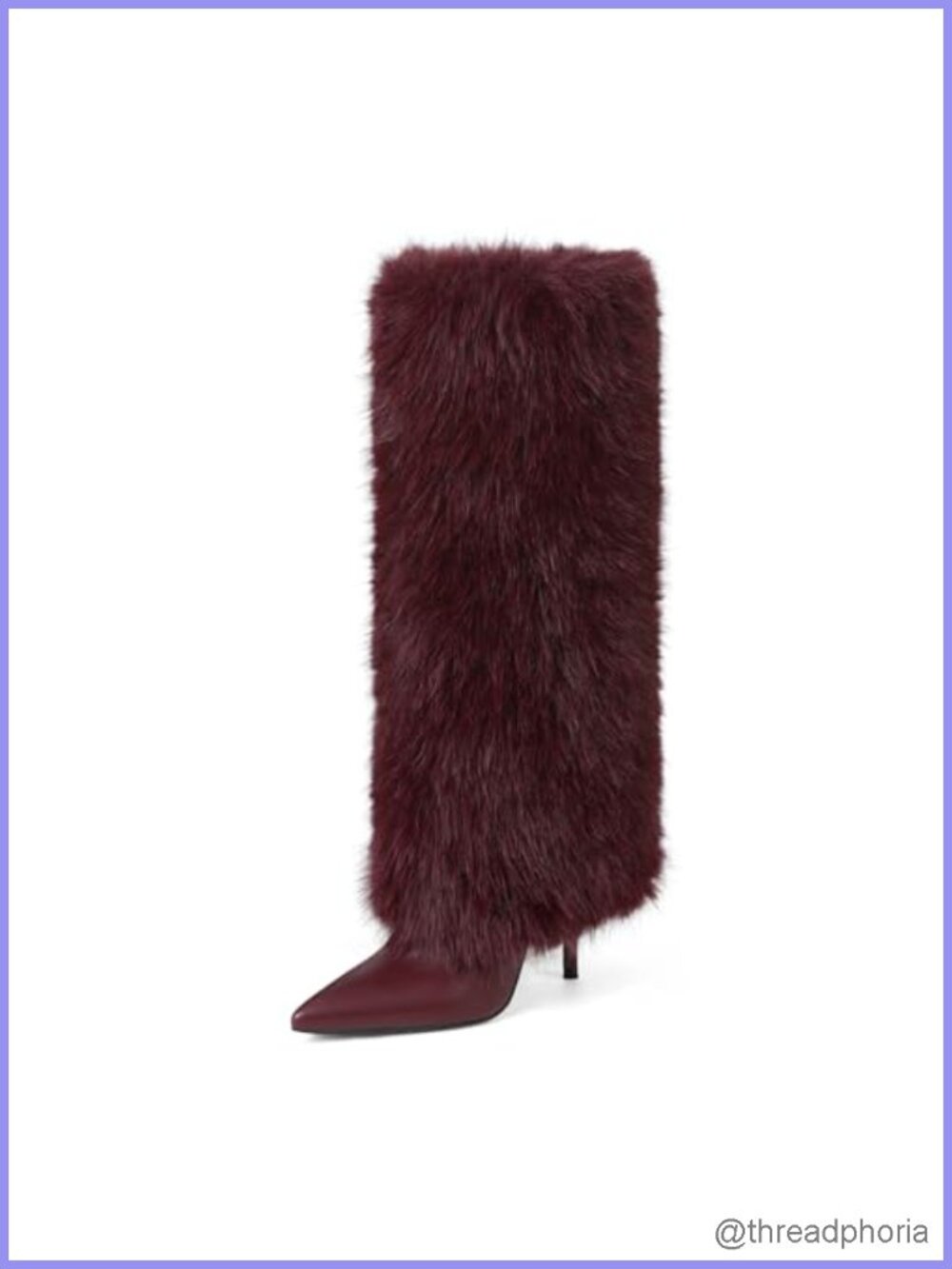 Faux Fur Knee High Boots Women Wide Calf Fold Over Stiletto Heel Zip